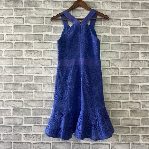 Rebecca Taylor Lilac Lace Keyhole Event Sleeveless Mini Peplum Hem Mermaid Dress - Picture 7 of 12